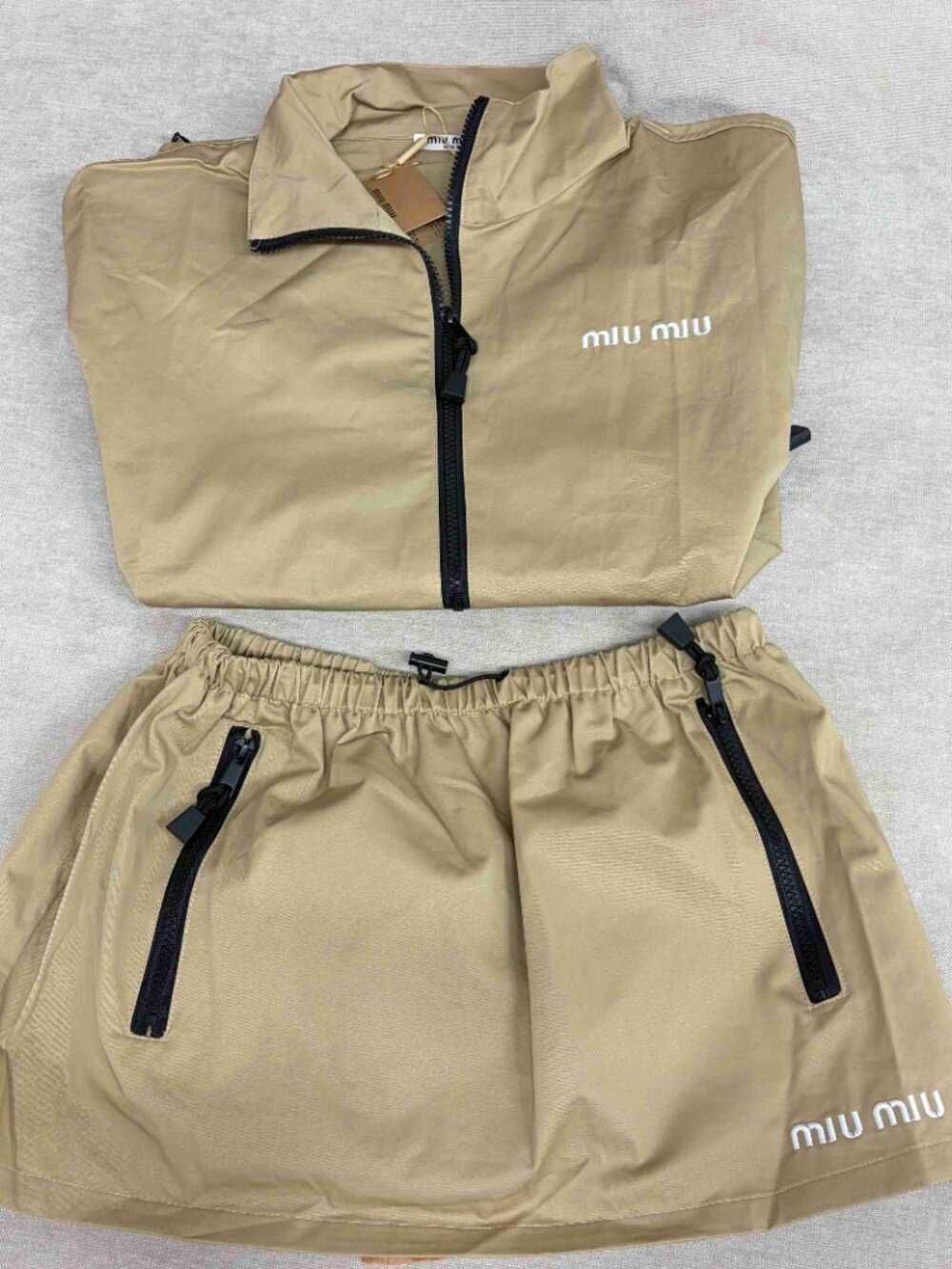 Miu Miu Khaki Windbreaker Jacket & Skirt Set